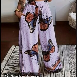 Butterfly Print Wide-Leg Pants